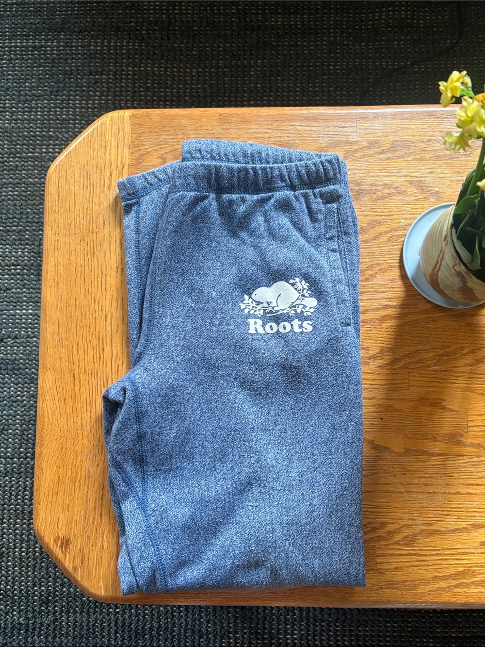 Roots Women’s Navy Heather Sweatpants with White Logo